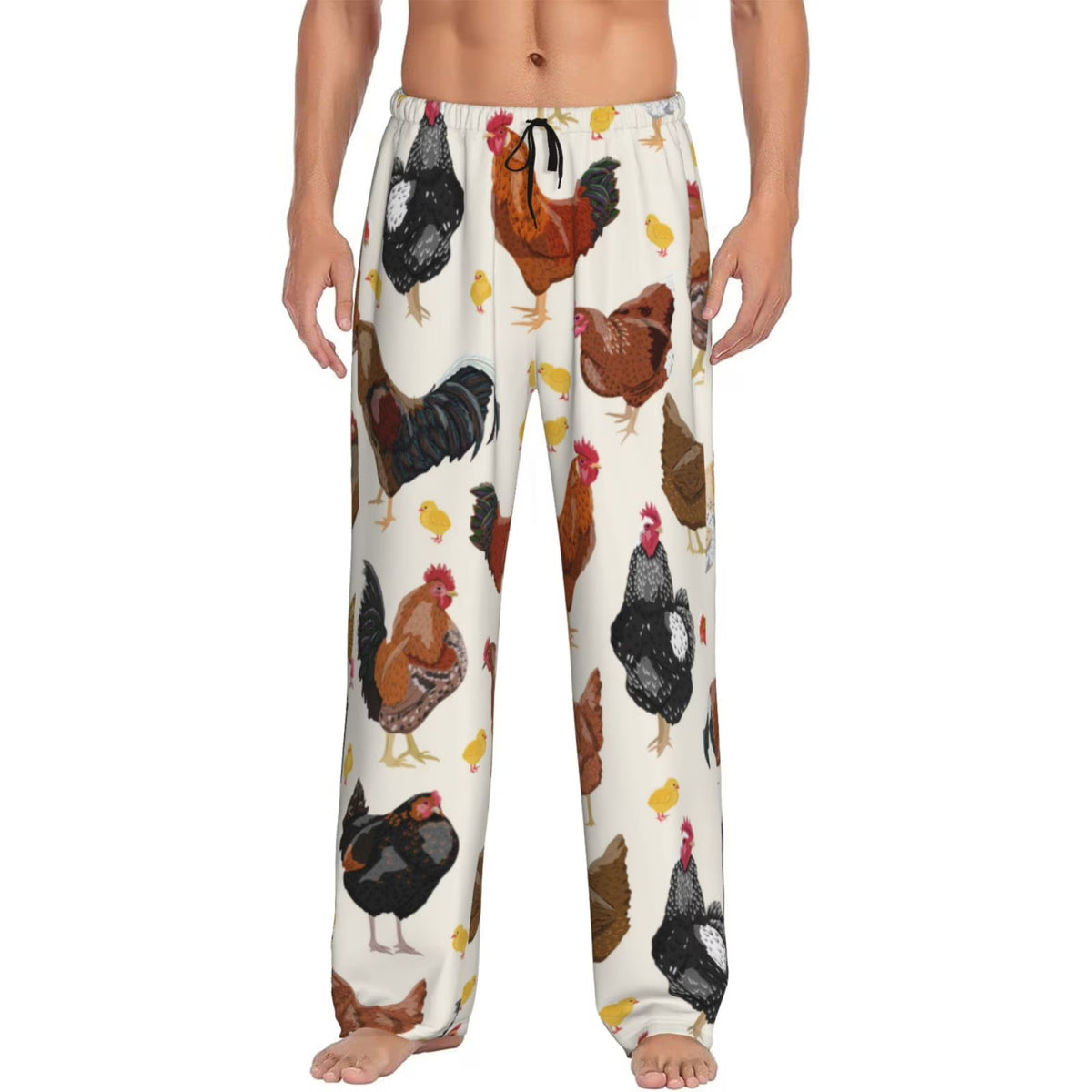 Men's Roosters And Chickens Pajama Pants with Drawstring and Pockets K430387