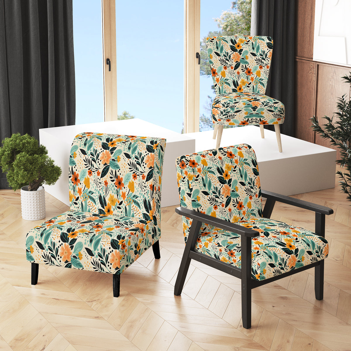 Upholstered Cottage Accent Chair and Floral Arm Chair L821658