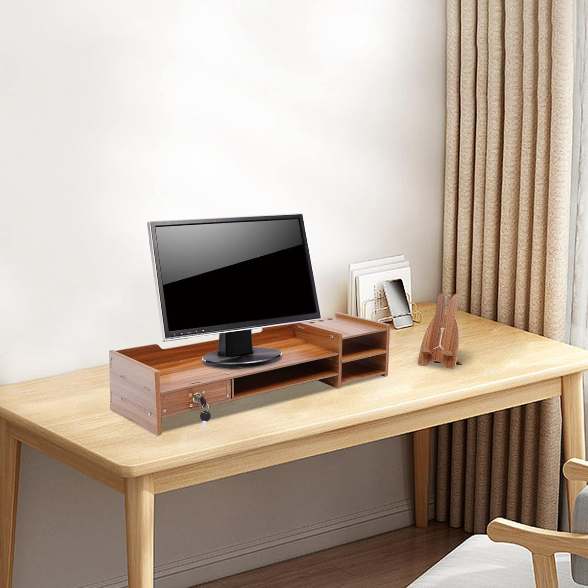 Wood Monitor Stand with Storage Drawers Q7004