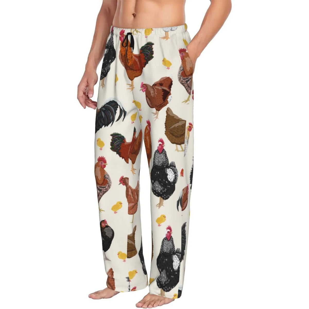 Men's Roosters And Chickens Pajama Pants with Drawstring and Pockets K430387