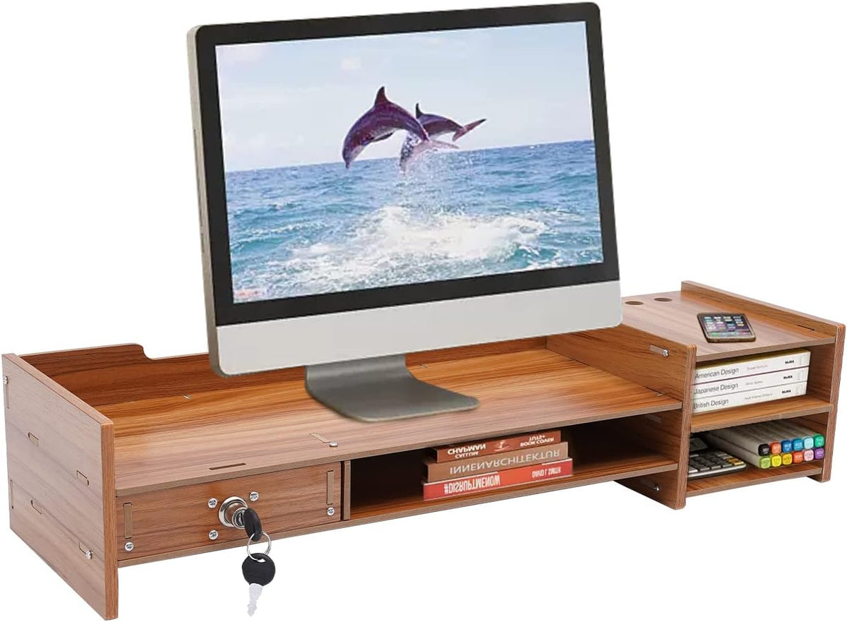 Wood Monitor Stand with Storage Drawers Q7004