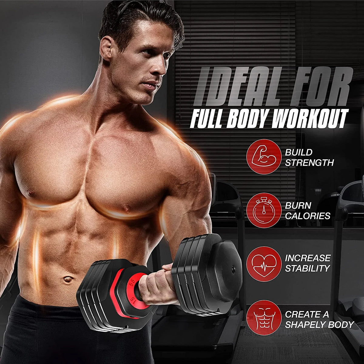Adjustable Dumbbell 15-55 Black Single J739789