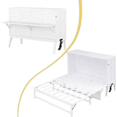 White Queen Size Wood Murphy Bed with Bookcase O4758