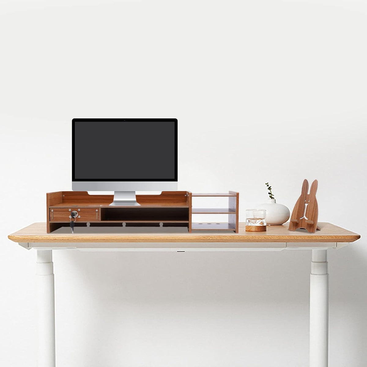 Wood Monitor Stand with Storage Drawers Q7004